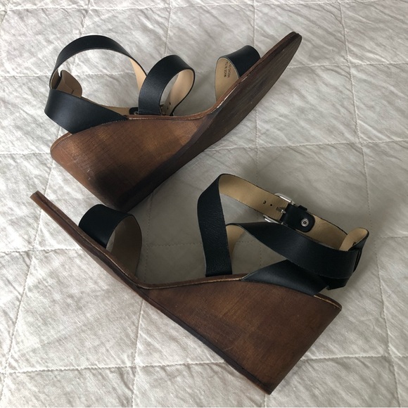 Aldo black leather wedge sandals - Picture 10 of 15